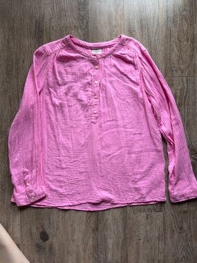 St. John's Bay Pink Linen-Blend Button-Up